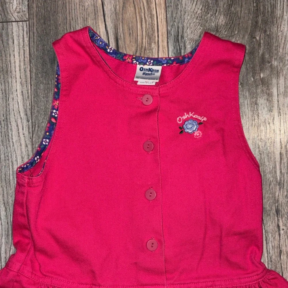 Vintage OshKosh Bgosh Girls Pink Cotton Button Front Floral Dress Made in USA 6X